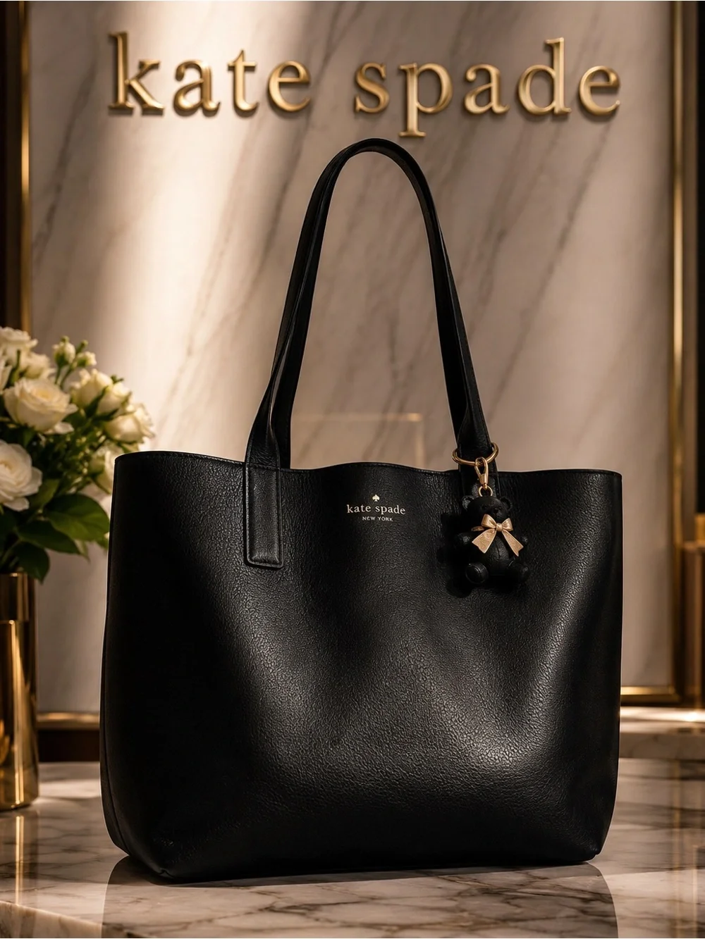 Kate Spade Reversible Black Pebbled Leather Stripe Large Tote- $358 org retail